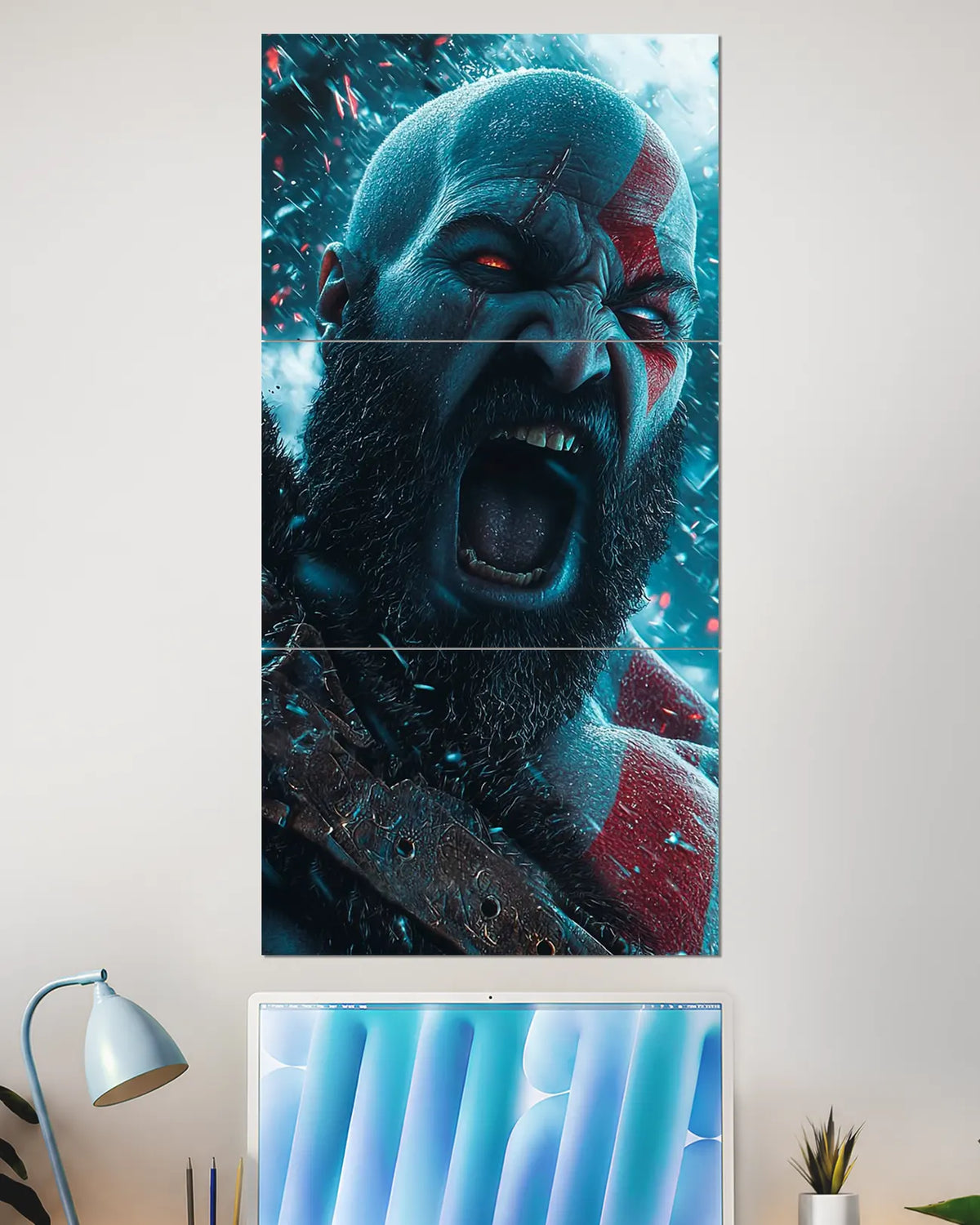 Kratos God of War Angry Face Split Wall Poster | Gaming Wall Art