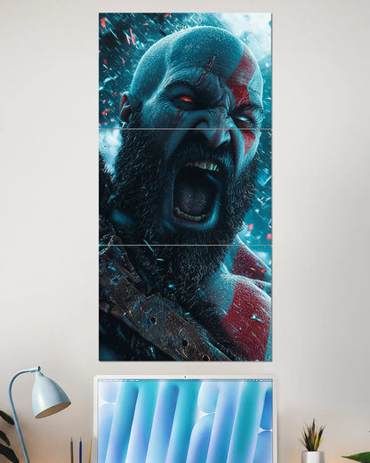 Kratos God of War Angry Face Split Wall Poster | Gaming Wall Art