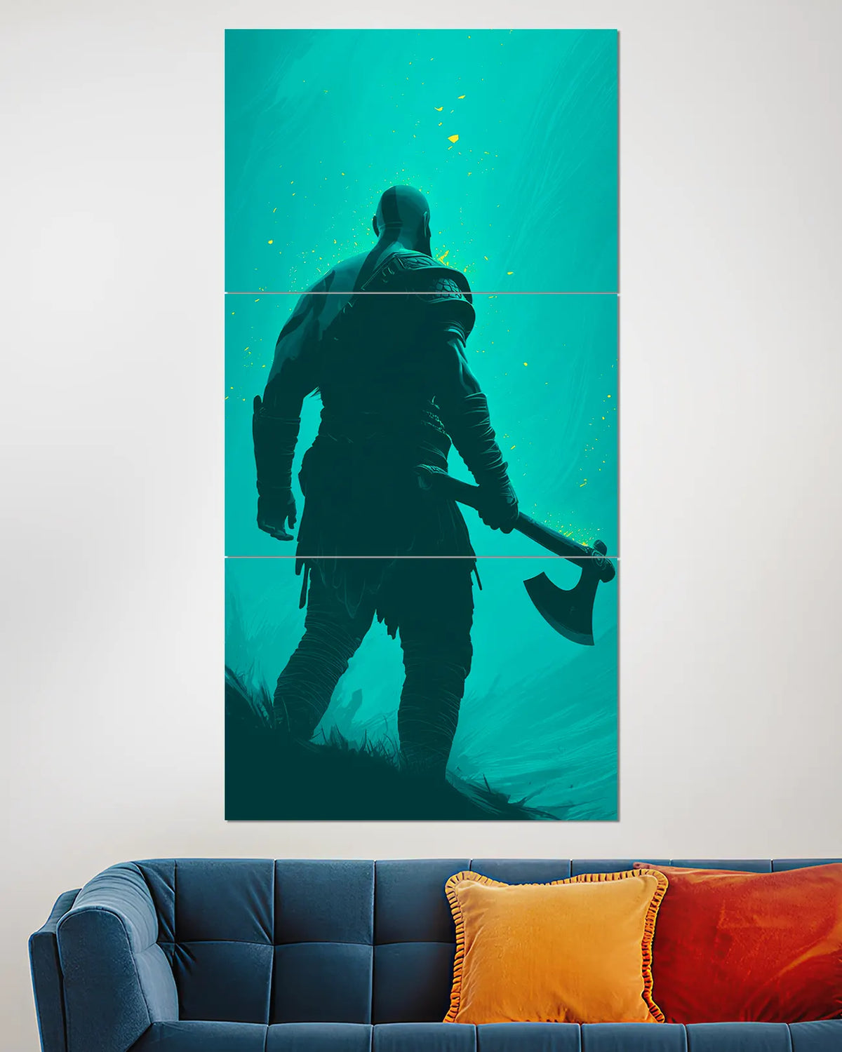 Kratos God of War Teal Axe Split Wall Poster | Gaming Wall Art