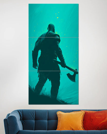 Kratos God of War Teal Axe Split Wall Poster | Gaming Wall Art