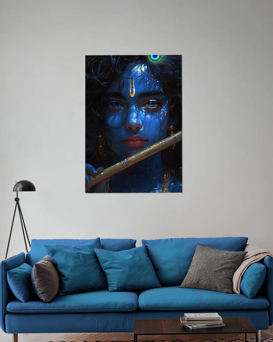 Lord Krishna Wall Art Poster | Flute Divine Portrait