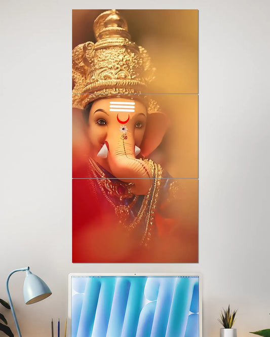 Lord Ganesha Golden Crown Split Wall Poster | Devotional Wall Art