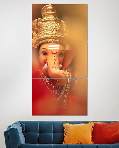 Lord Ganesha Golden Crown Split Wall Poster | Devotional Wall Art