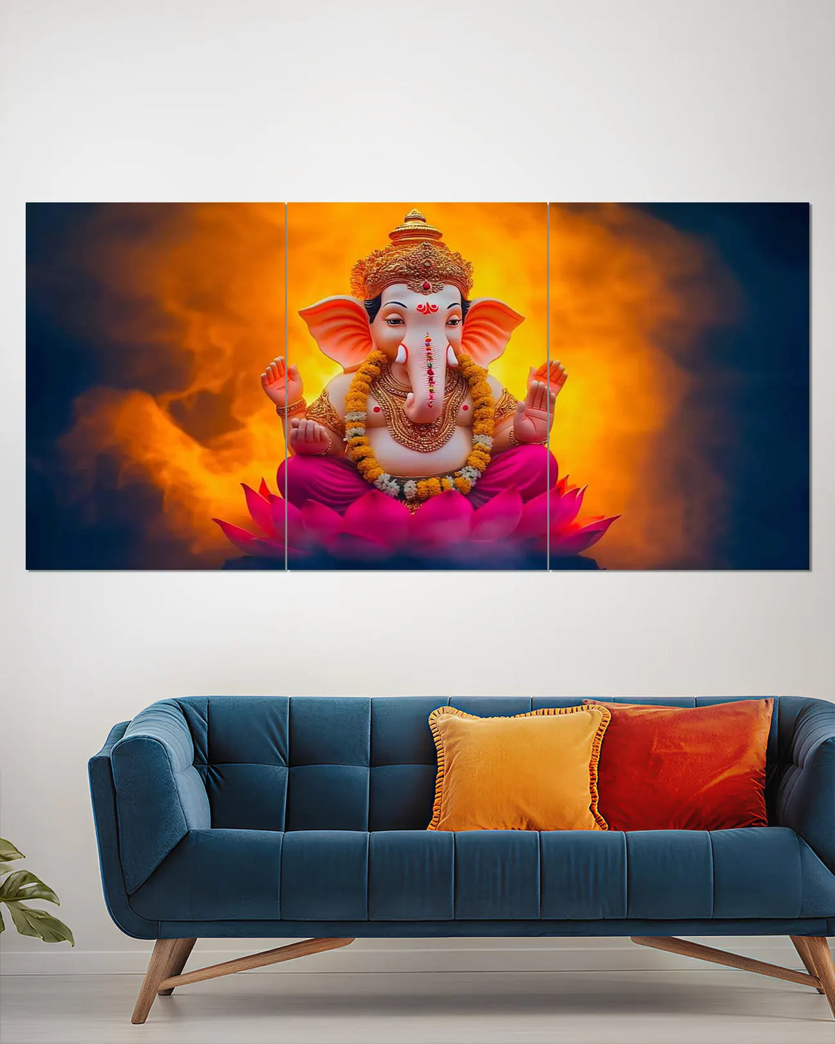Lord Ganesha Lotus Orange Glow Split Wall Poster | Spiritual Wall Art