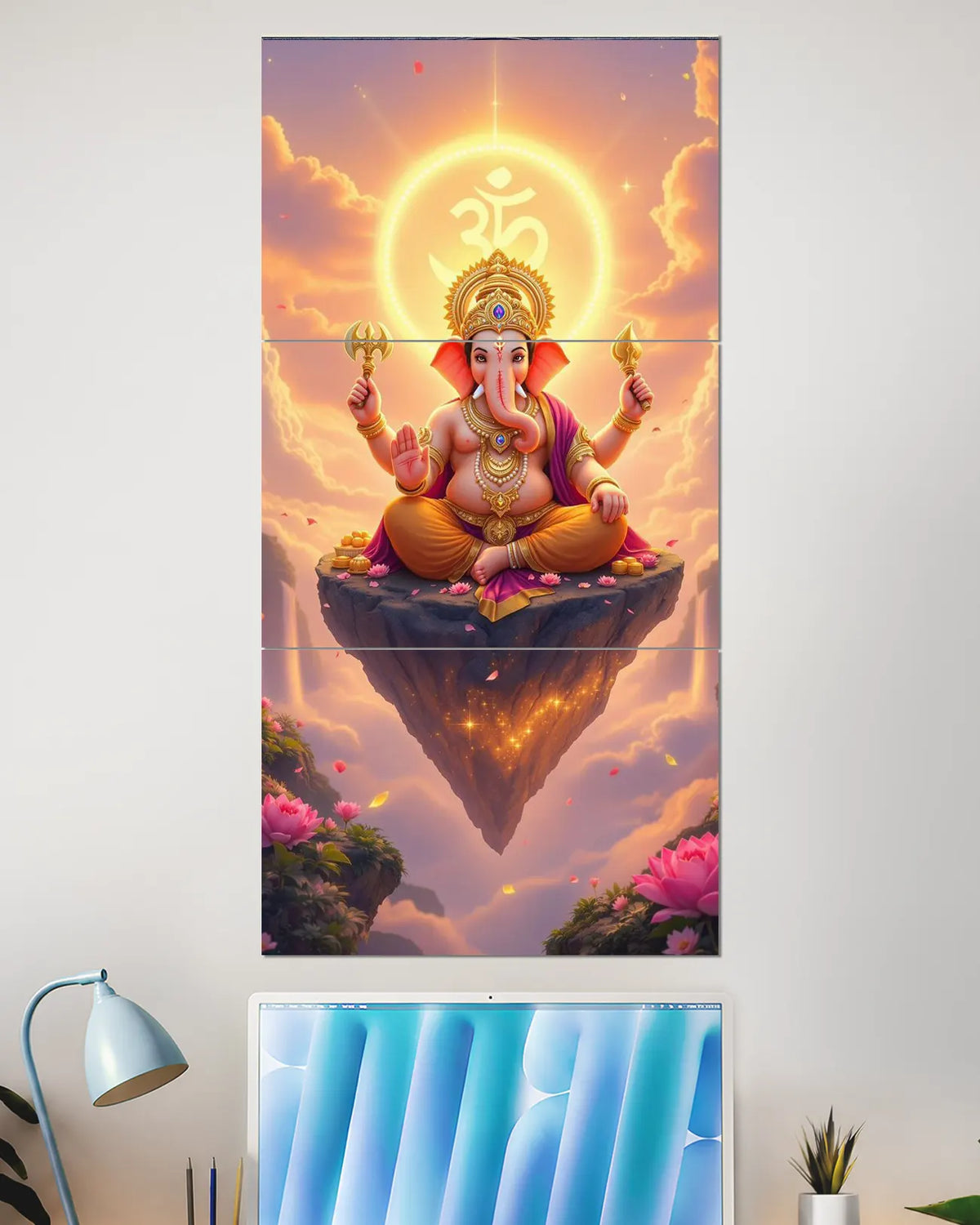 Lord Ganesha Om Sunrise Split Wall Poster | Spiritual Wall Art