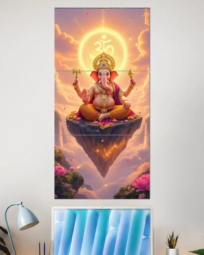 Lord Ganesha Om Sunrise Split Wall Poster | Spiritual Wall Art
