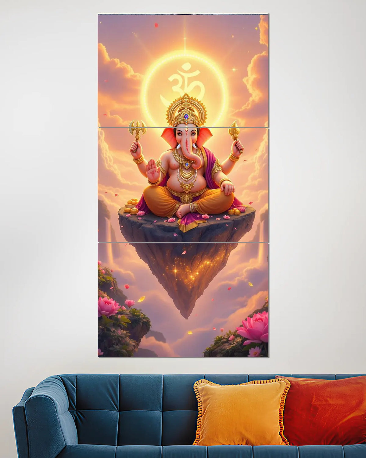 Lord Ganesha Om Sunrise Split Wall Poster | Spiritual Wall Art