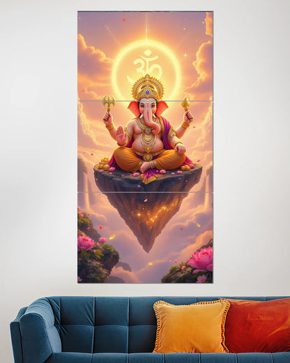 Lord Ganesha Om Sunrise Split Wall Poster | Spiritual Wall Art