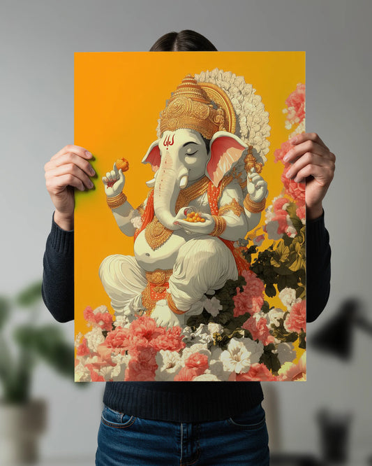 Lord Ganesha Floral Wall Art Poster | Ganpati Bappa Modern Decor