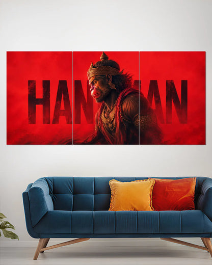 Lord Hanuman Red Split Wall Poster | Devotional Wall Art