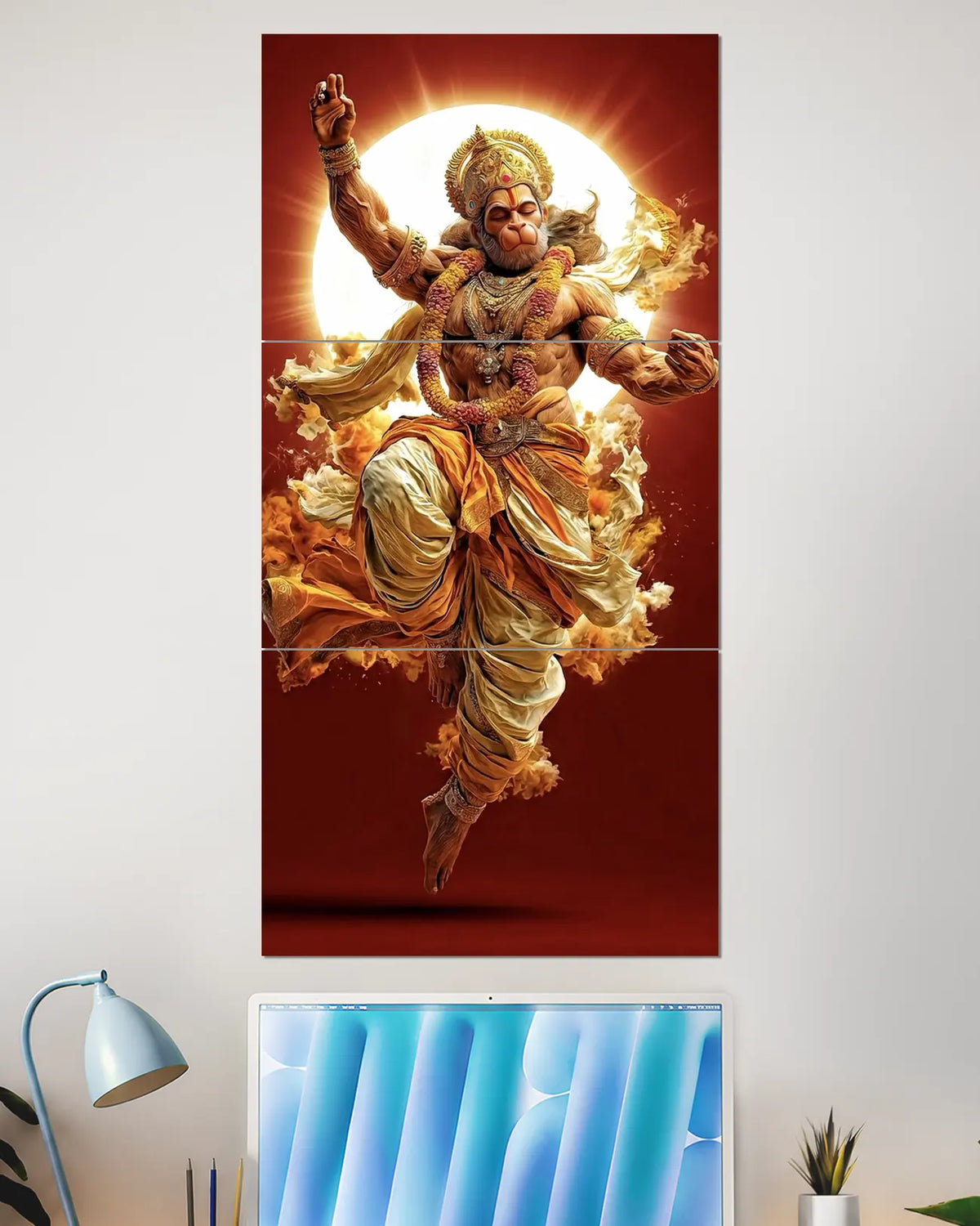 Lord Hanuman Flying Warrior Split Wall Poster | Bajrangbali Devotional Art