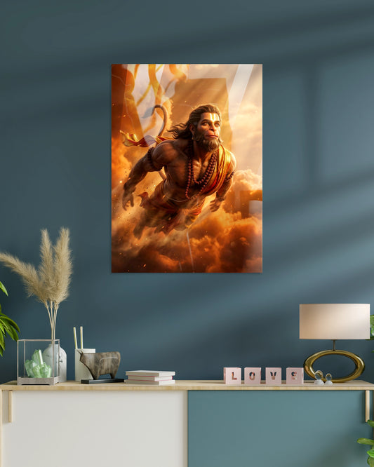 Hanuman Flying Metal Print | Bajrangbali Wall Art