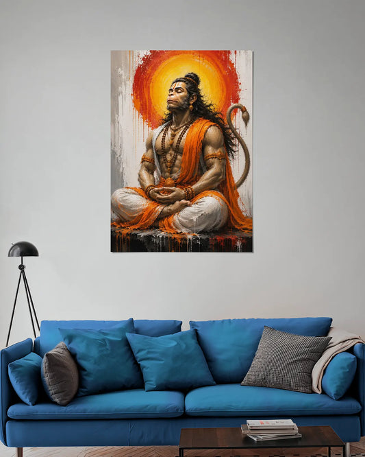 Lord Hanuman Meditation Wall Poster | Strength & Devotion Art