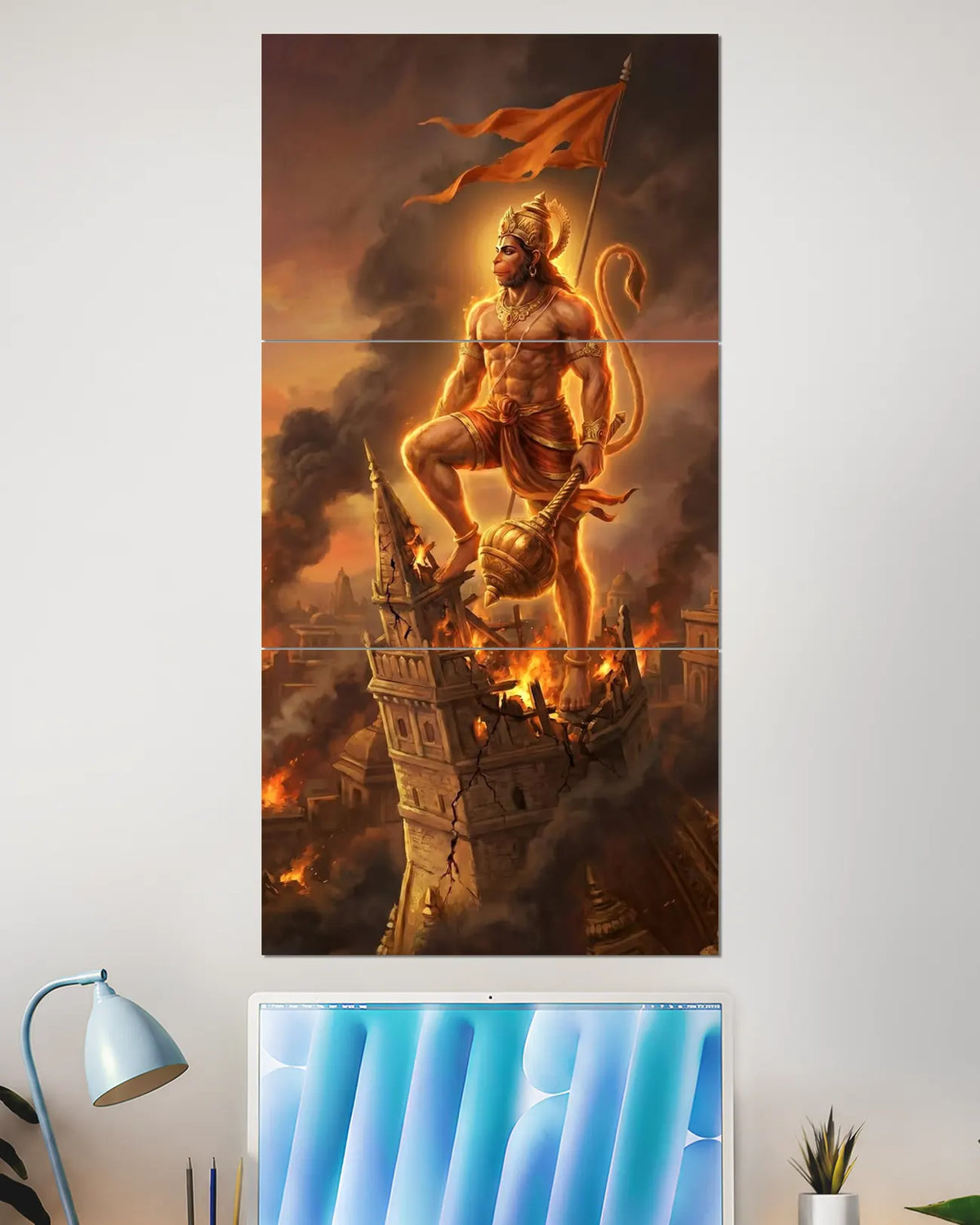 Lord Hanuman Warrior Split Wall Poster | Bajrangbali Devotional Art