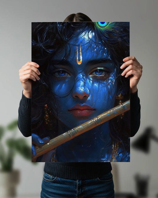 Lord Krishna Wall Art Poster | Flute Divine Portrait