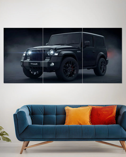 Mahindra Thar Black Off-Road SUV Front View Split Wall Poster