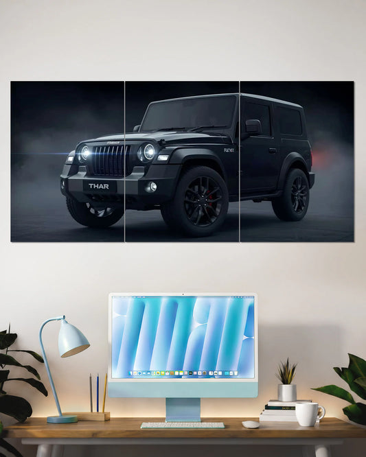 Mahindra Thar Black Off-Road SUV Front View Split Wall Poster