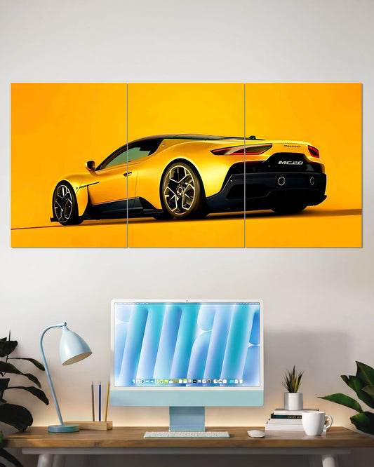 Maserati MC20 Yellow Split Wall Poster – Supercar Wall Art