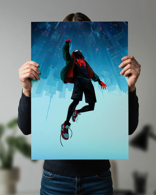 Spiderman Miles Morales Jump Poster | Futuristic City Wall Art