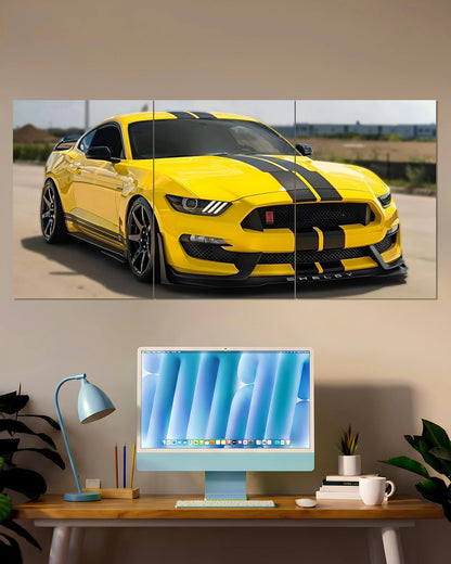 Yellow Ford Mustang Shelby GT500 Split Wall Poster | Muscle Car Wall Art