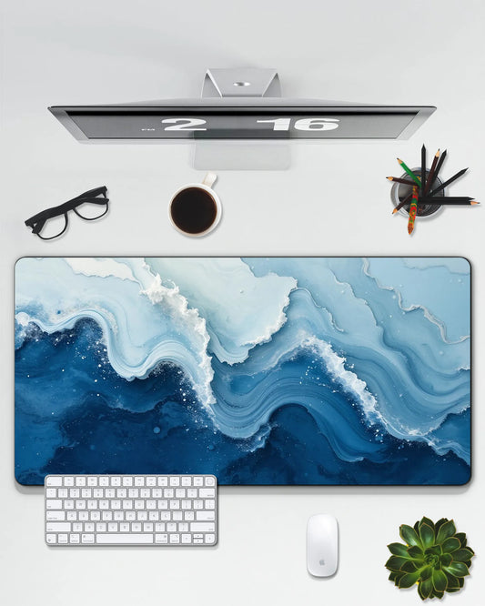 Ocean Wave Desk Mat | Aesthetic Blue Gaming & Office Mouse Pad
