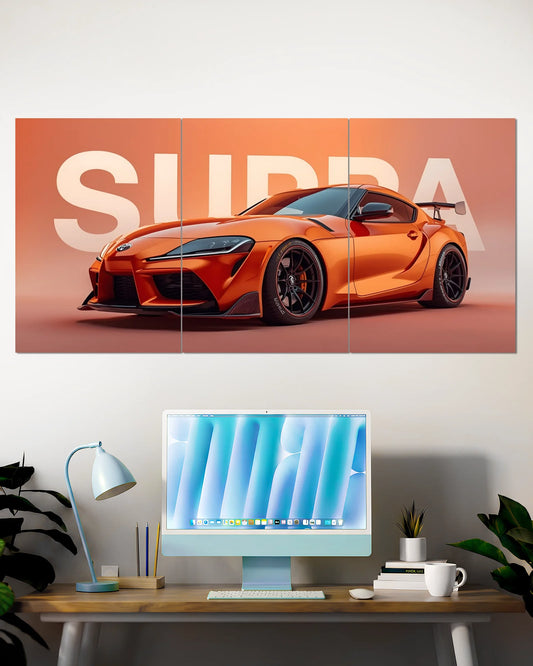 Orange Toyota Supra Side Profile Wall Poster