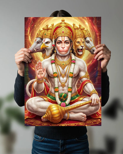 Panchmukhi Hanuman Ji Wall Poster | Bajrangbali Devotional Art