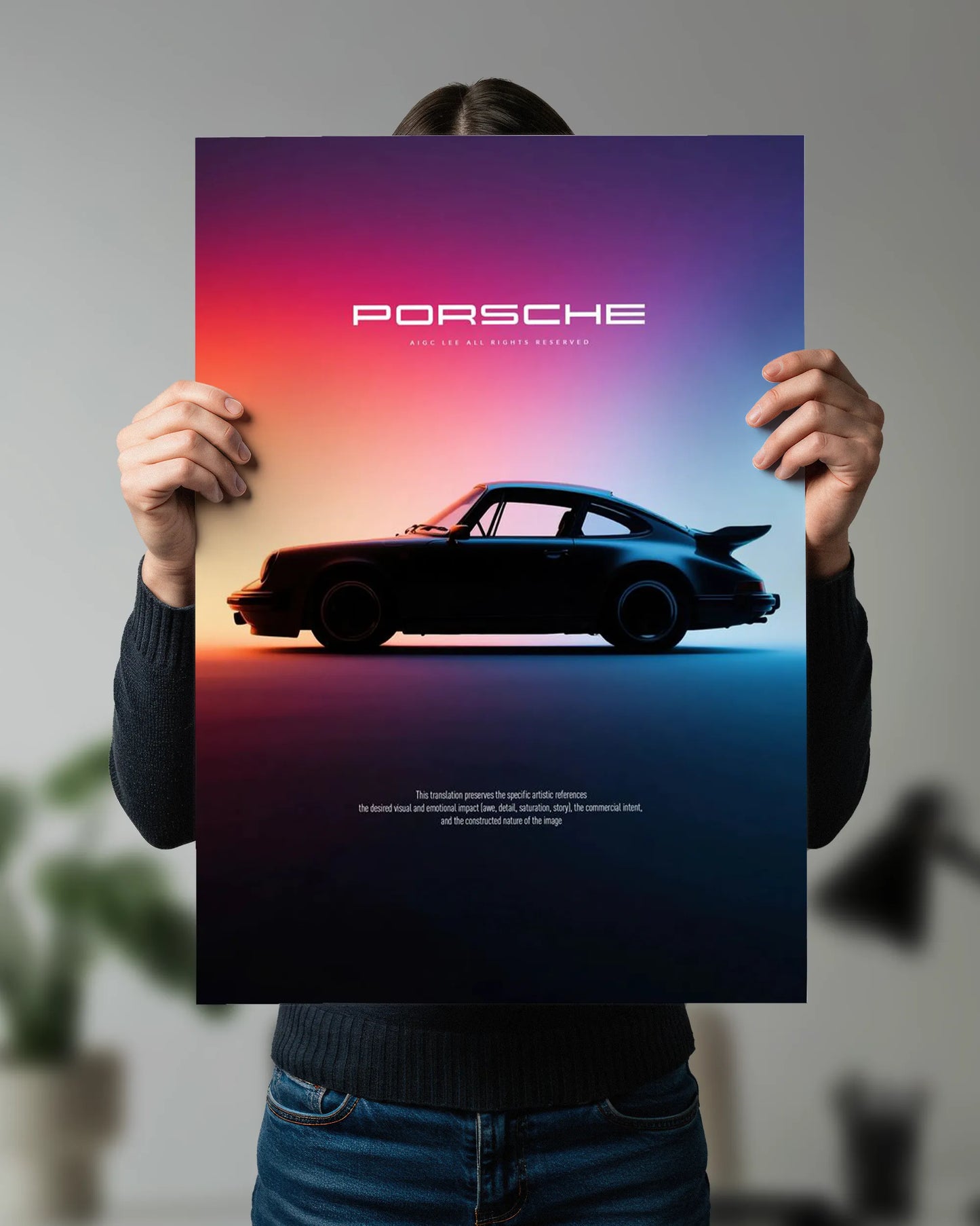 Porsche Neon Horizon Poster | Retro Sports Car Wall Art