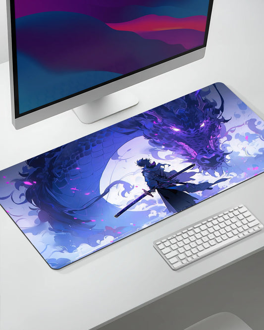 Shadow Dragon Samurai Desk Mat | Fantasy Extended Gaming & Office Mouse Pad