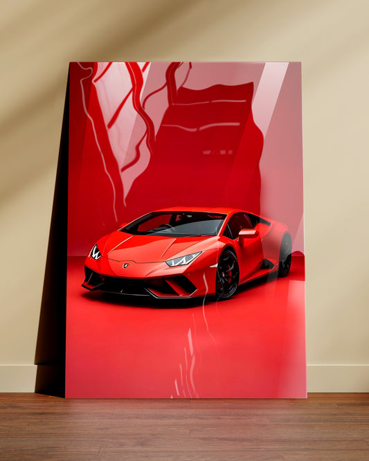 Bold Red Lamborghini Metal Poster | V12 Supercar | Metal Poster