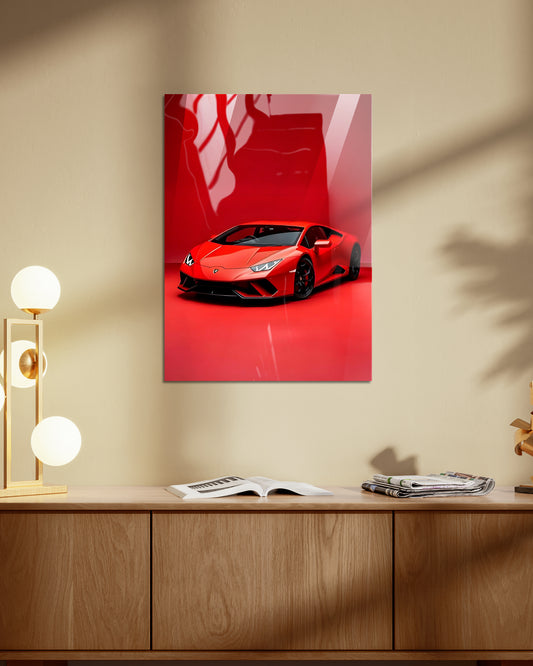 Bold Red Lamborghini Metal Poster | V12 Supercar | Metal Poster