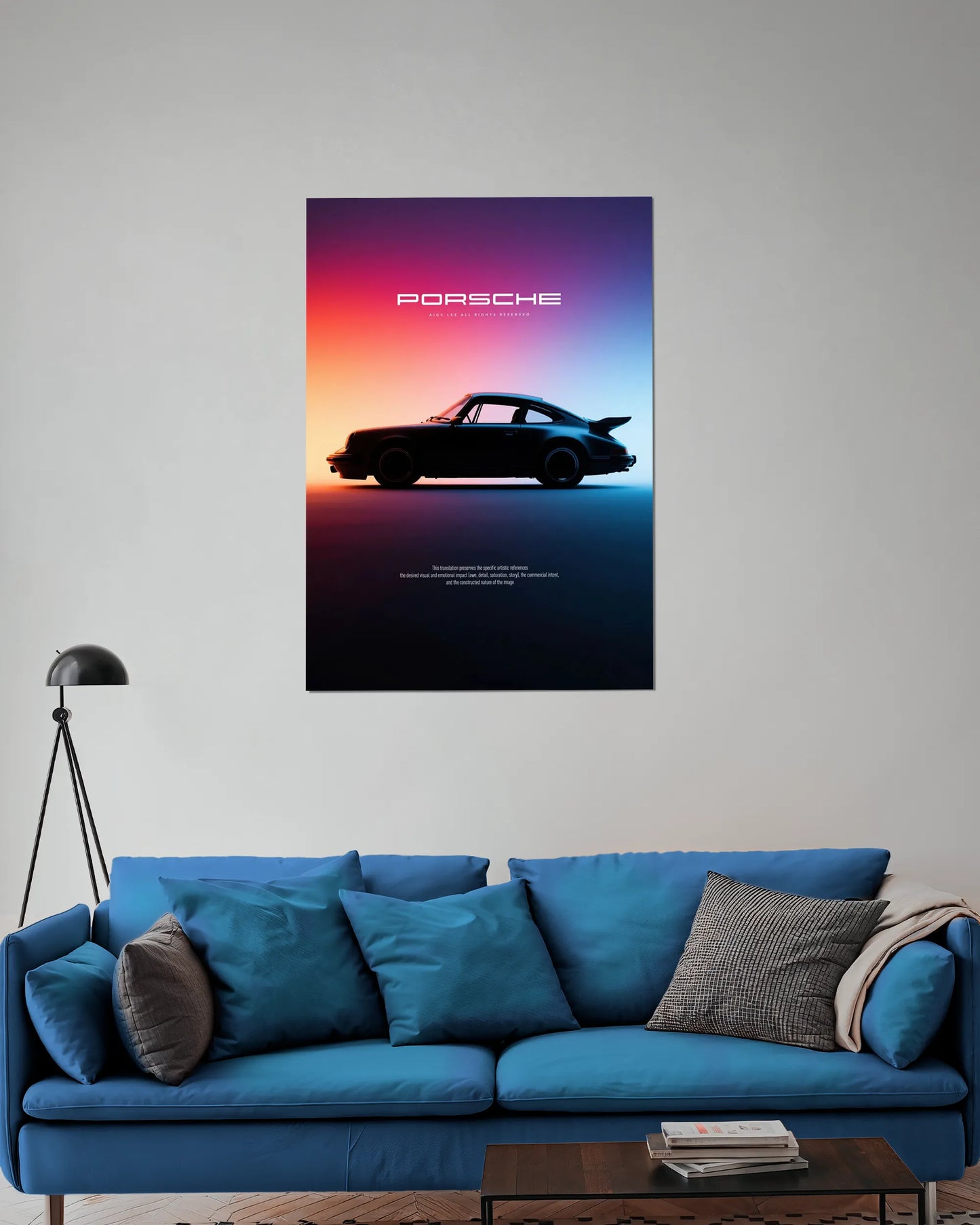 Porsche Neon Horizon Poster | Retro Sports Car Wall Art