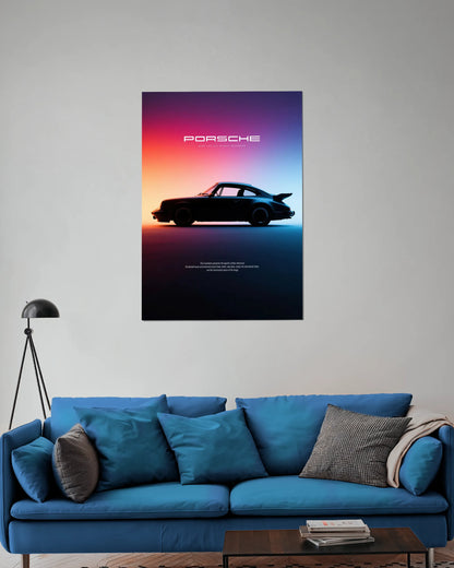 Porsche Neon Horizon Poster | Retro Sports Car Wall Art