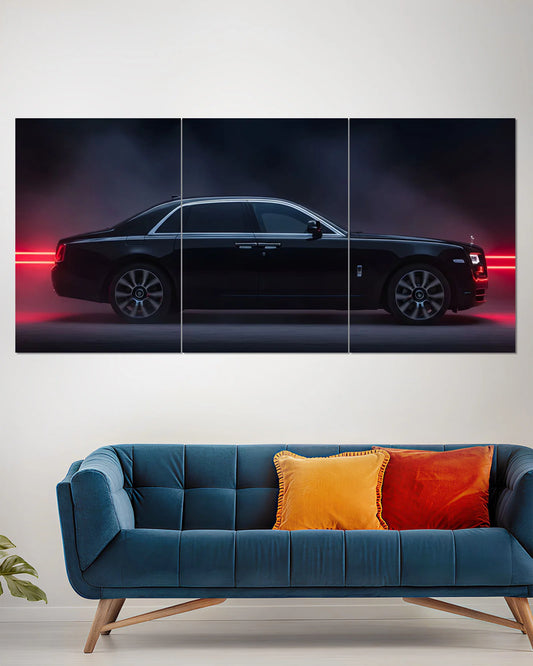 Rolls-Royce Black Luxury Sedan Side Profile Split Wall Poster