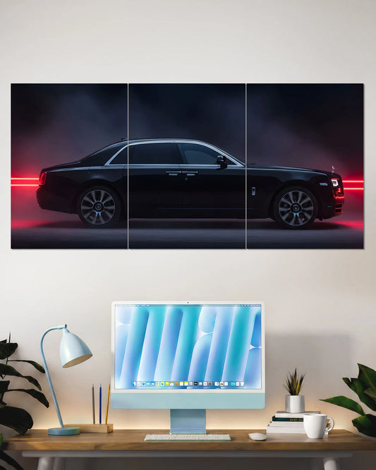 Rolls-Royce Black Luxury Sedan Side Profile Split Wall Poster