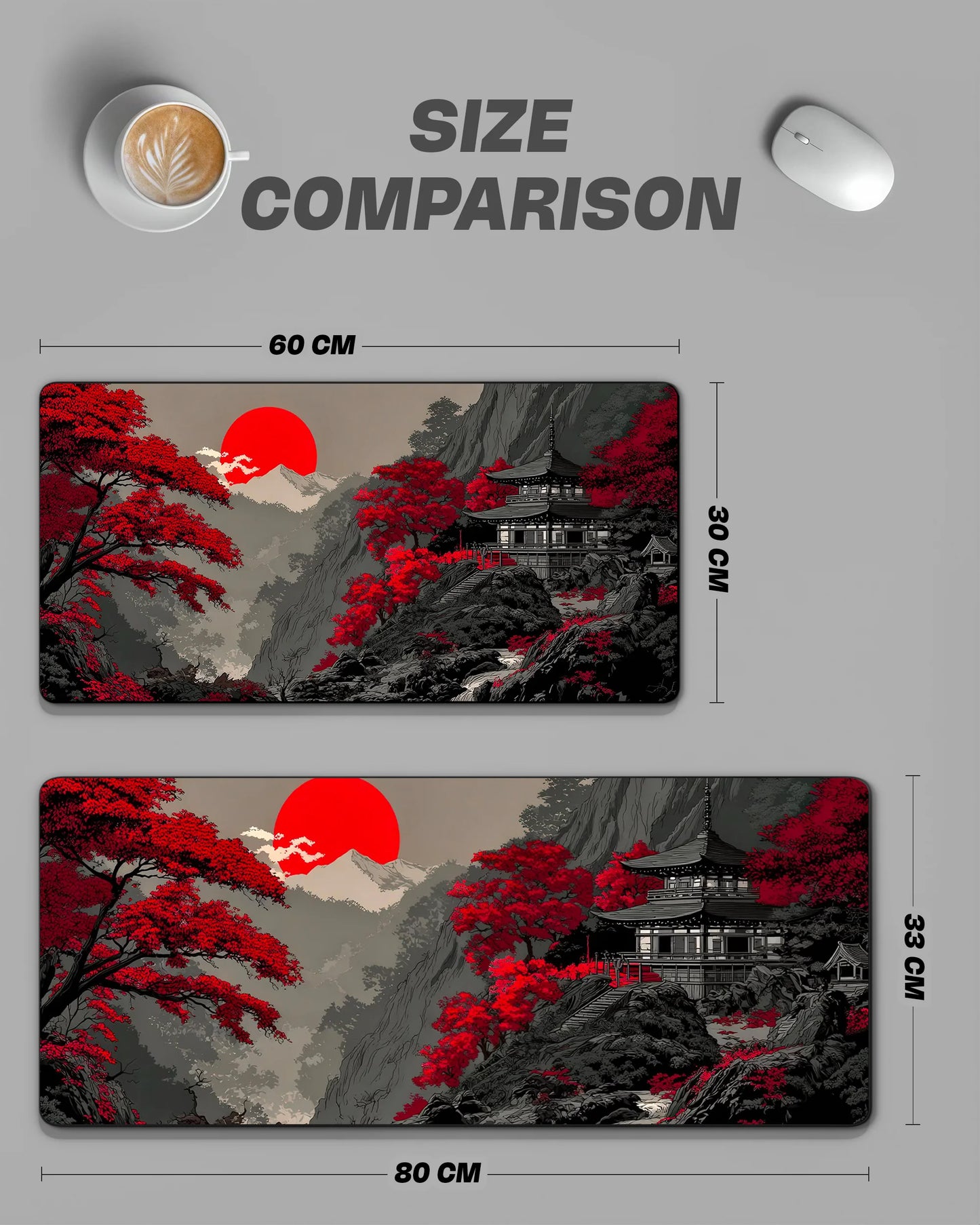 Japanese Red Sun Landscape Desk Mat | Zen Extended Gaming & Office Mouse Pad