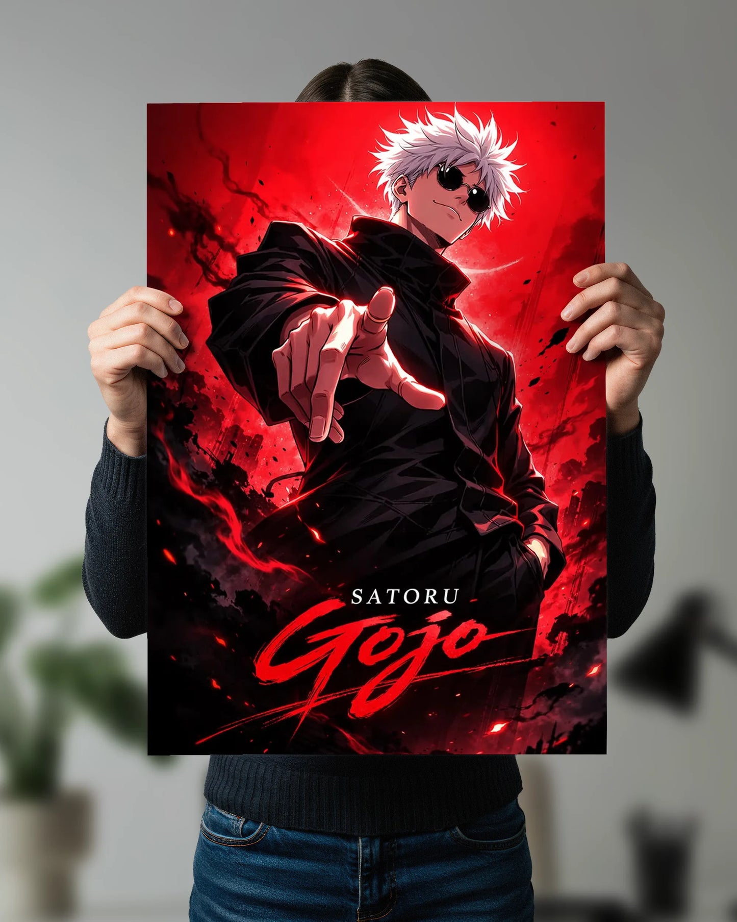 Satoru Gojo Crimson Aura Poster | Jujutsu Kaisen Anime Wall Art