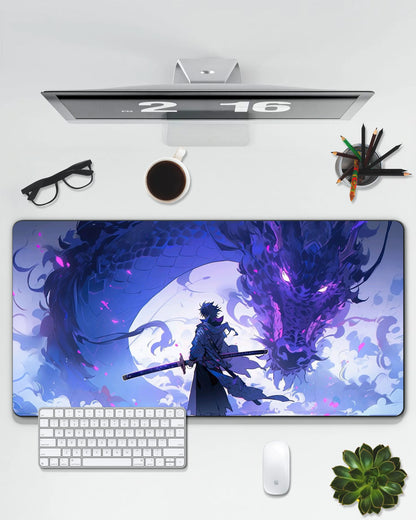 Shadow Dragon Samurai Desk Mat | Fantasy Extended Gaming & Office Mouse Pad