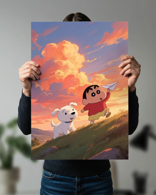Shinchan Sunset Adventure Poster | Crayon Shinchan Wall Art