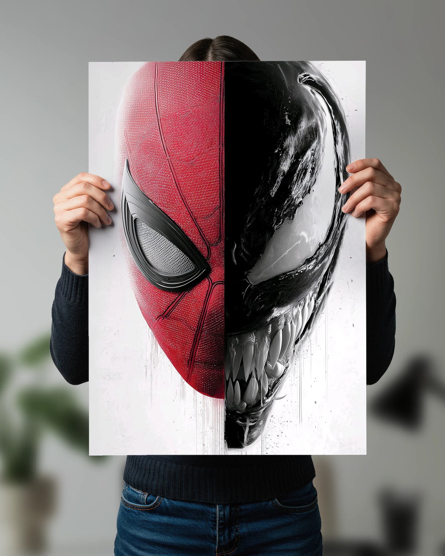 Spider-Man & Venom Split Face Poster | Marvel Symbiote Wall Art