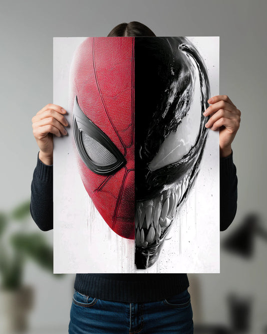 Spider-Man & Venom Split Face Poster | Marvel Symbiote Wall Art