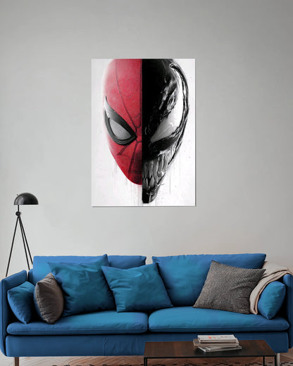 Spider-Man & Venom Split Face Poster | Marvel Symbiote Wall Art