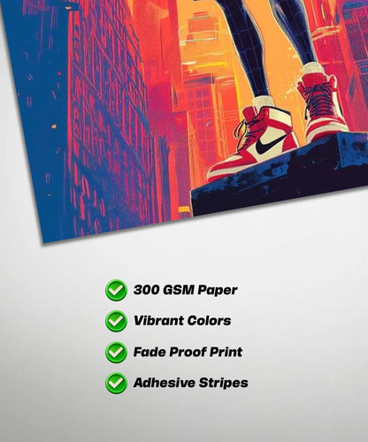 Miles Morales Street Hero Poster | Neon City Superhero Wall Art | Spiderman