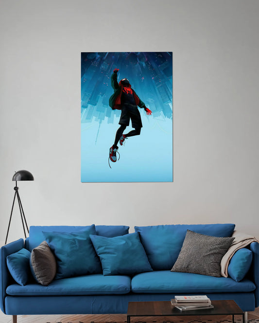 Spiderman Miles Morales Jump Poster | Futuristic City Wall Art