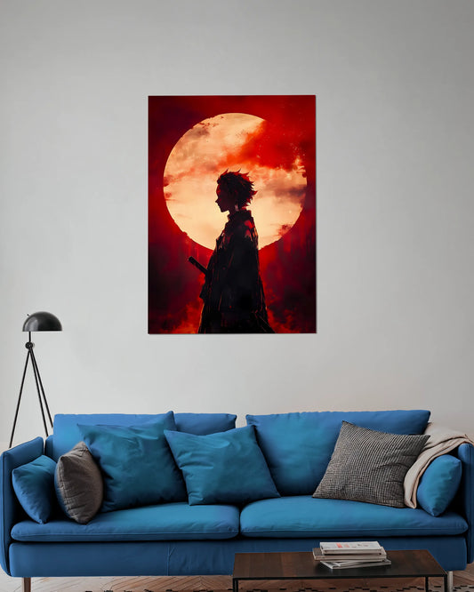 Tanjiro Crimson Moon Poster | Demon Slayer Anime Wall Art