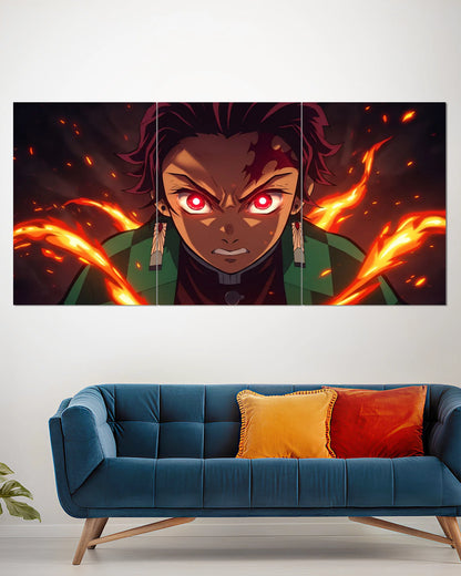 Tanjiro Kamado Flame Rage Split Wall Poster