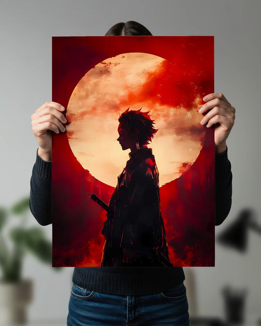 Tanjiro Crimson Moon Poster | Demon Slayer Anime Wall Art