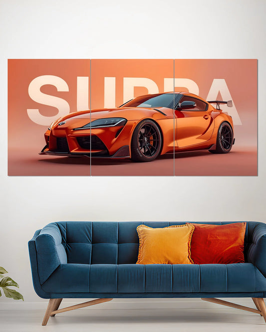 Orange Toyota Supra Side Profile Wall Poster