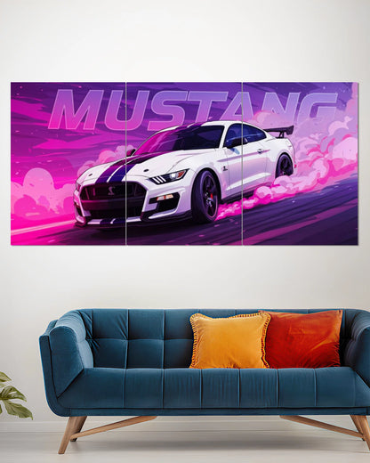 White Mustang Drift Edition Split Wall Poster