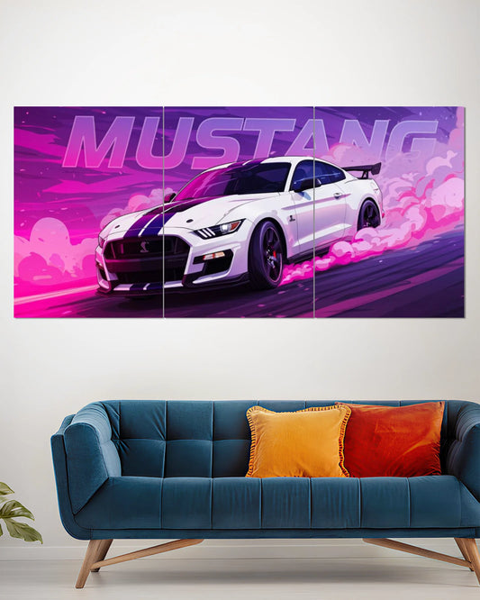 White Mustang Drift Edition Split Wall Poster
